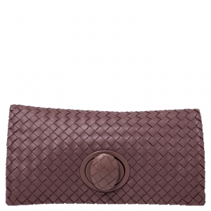 Pre Owned Bottega Veneta Light Burgundy Intrecciato Leather Twist Lock Clutch