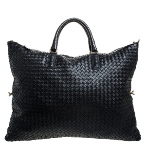 Pre Owned Bottega Veneta Black Intrecciato Leather Convertible Tote
