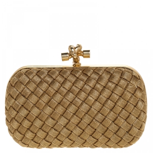 Pre Owned Bottega Veneta Gold Intrecciato Metal Knot Clutch