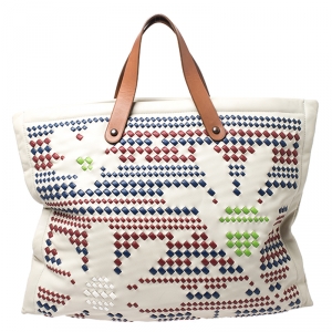 Pre Owned Bottega Veneta Multicolor Intrecciato-Trimmed Leather Shopper Tote  