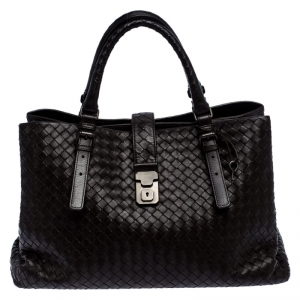 Pre Owned Bottega Veneta Dark Brown Intrecciato Leather Large Roma Tote