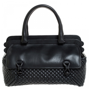 Pre Owned Bottega Veneta Dark Grey Intrecciato Leather Satchel