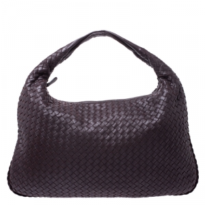 Pre Owned Bottega Veneta Dark Brown Intrecciato Leather Maxi Veneta Hobo
