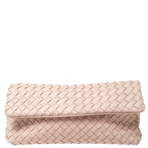 Pre Owned Bottega Veneta Nude Intrecciato Nappa Leather Flap Clutch