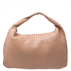 Pre Owned Bottega Veneta Beige Intrecciato Leather Maxi Veneta Hobo