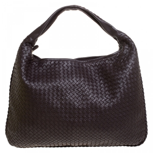 Pre Owned Bottega Veneta Dark Brown Intrecciato Leather Maxi Veneta Hobo 