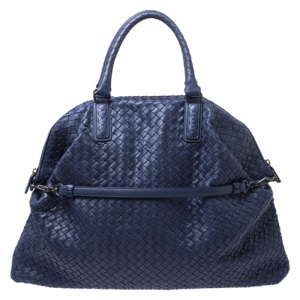 Pre Owned Bottega Veneta Blue Intrecciato Nappa Leather Convertible Tote