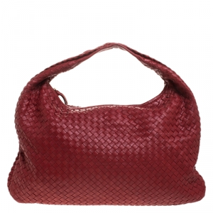 Pre Owned Bottega Veneta Red Intrecciato Leather Veneta Hobo