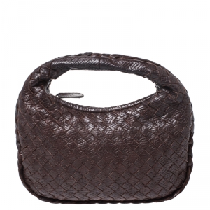 Pre Owned Bottega Veneta Brown Intrecciato Leather Mini Veneta Hobo