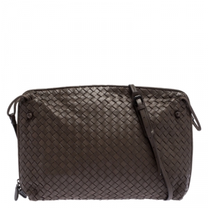 Pre Owned Bottega Veneta Gris Poivre Intrecciato Leather Crossbody Bag