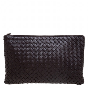 Bottega Veneta Dark Brown Intrecciato Leather Pouch