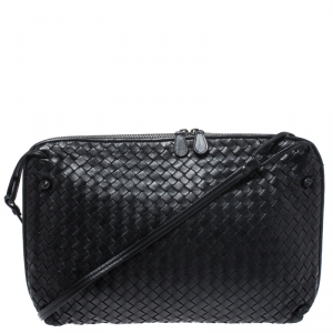 Pre Owned Bottega Veneta Black Intrecciato Leather Large Nodini Crossbody Bag
