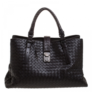 Pre Owned Bottega Veneta Brown Intrecciato Leather Roma Tote