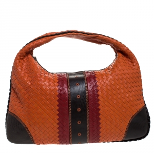Pre Owned Bottega Veneta Multicolor Intrecciato Nappa Leather ad Lizard Large Veneta Hobo
