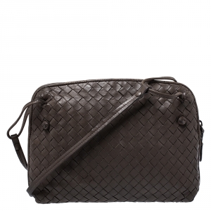 Pre Owned Bottega Veneta Darl Grey Intrecciato Leather Nodini Crossbody Bag