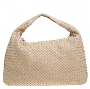 Pre Owned Bottega Veneta Beige Nappa Leather Large Intrecciato Veneta Hobo