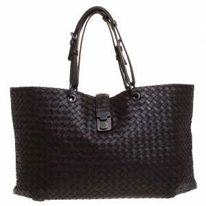 Pre Owned Bottega Veneta Dark Brown Intrecciato Leather Tote