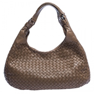 Pre Owned Bottega Veneta Brown Intrecciato Nappa Leather Campana Hobo