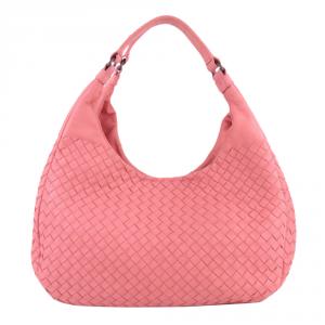 Pre Owned Bottega Veneta Pink Intrecciato Leather Campana Hobo Bag