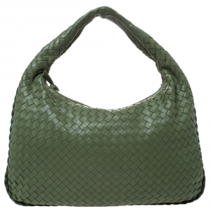 Pre Owned Bottega Veneta Green Leather Veneta Hobo