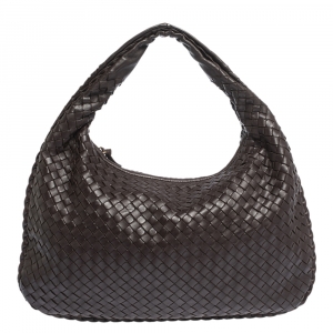 Pre Owned Bottega Veneta Dark Brown  Intrecciato Leather Veneta Hobo
