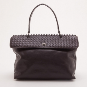 Pre Owned Bottega Veneta Brown Leather Woven Flap Satchel