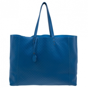 Pre Owned Bottega Veneta Blue Fraise Intrecciato-Mirage Large Tote