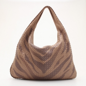 Pre Owned Bottega Veneta Zebra Stripe Large Veneta Woven Hobo 