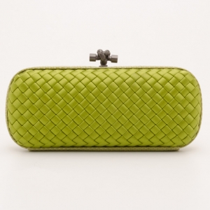 Pre Owned Bottega Veneta Green Knot Intrecciato Woven Clutch