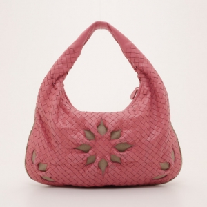 Pre Owned Bottega Veneta Pink Woven Flower Hobo