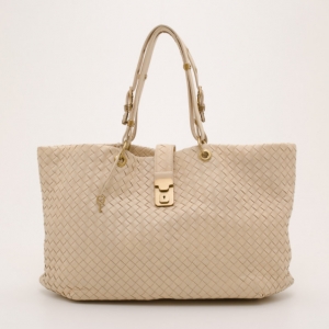 Pre Owned Bottega Veneta Ivory Intrecciato Woven Tote