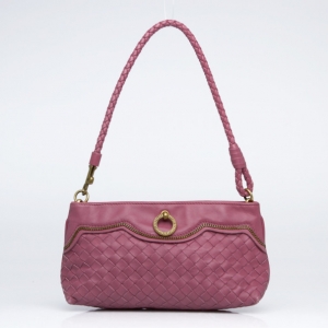 Pre Owned Bottega Veneta Small Pink Woven Leather Shoulder  Bag