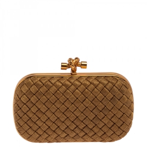 Pre Owned Bottega Veneta Gold Intrecciato Metal Knot Clutch