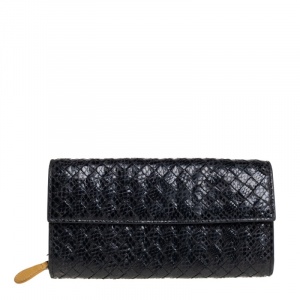 Pre Owned Bottega Veneta Black Snakeskin Continental Wallet