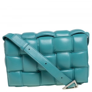 Pre Owned Bottega Veneta Turquoise Padded Leather Cassette Crossbody Bag