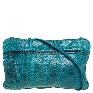 Pre Owned Bottega Veneta Blue/Black Snakeskin Crossbody Bag