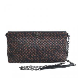 Pre Owned Bottega Veneta Two Tone Leather Intrecciato Crossbody