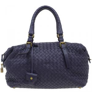 Pre Owned Bottega Veneta Purple Woven Leather Small Montaigne Satchel