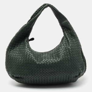 Pre Owned Bottega Veneta Green Intrecciato Leather Veneta Hobo
