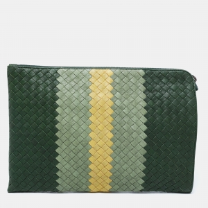 Pre Owned Bottega Veneta Multicolor Intrecciato Leather Top Zip Pouch