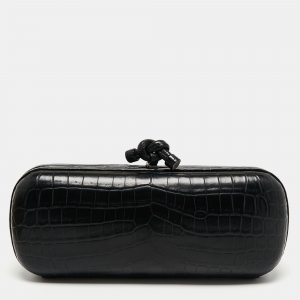 Pre Owned Bottega Veneta Black Crocodile Knot Clutch