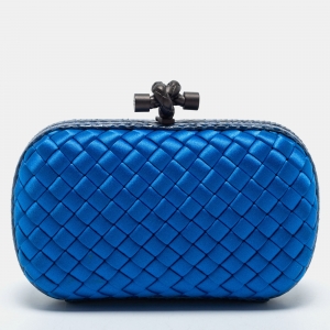 Pre Owned Bottega Veneta Blue Satin Knot Clutch