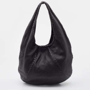 Pre Owned Bottega Veneta Dark Brown Leather Large Baseball Hobo