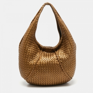 Pre Owned Bottega Veneta Metallic Gold Intrecciato Leather Veneta Hobo 