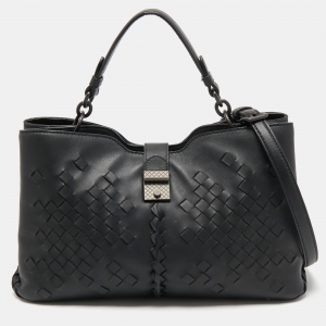Pre Owned Bottega Veneta Black Intrecciato Leather Napolli Tote