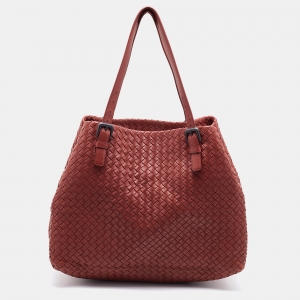 Pre Owned Bottega Veneta Brick Red Intrecciato Leather Large Cesta Tote