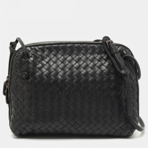 Pre Owned Bottega Veneta Black Intrecciato Leather Nodini Crossbody Bag