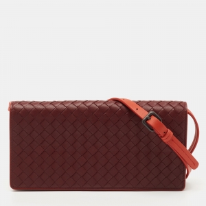 Pre Owned Bottega Veneta Burgundy/Orange Leather Crossbody Bag