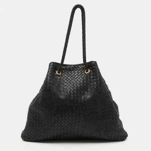 مملوكة مسبقًا Bottega Veneta Black Intrecciato Leather Farfalle Draw String Bag