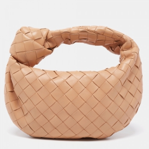 Pre Owned Bottega Veneta Almond Gold Intrecciato Leather Mini Jodie Hobo
